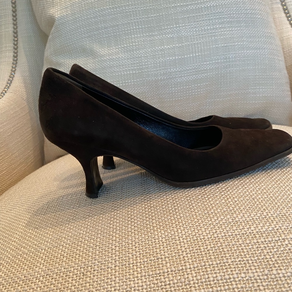 Prada Brown Suede Square Toe w Unique Heel Pump / Womens Size 8 - Picture 11 of 13